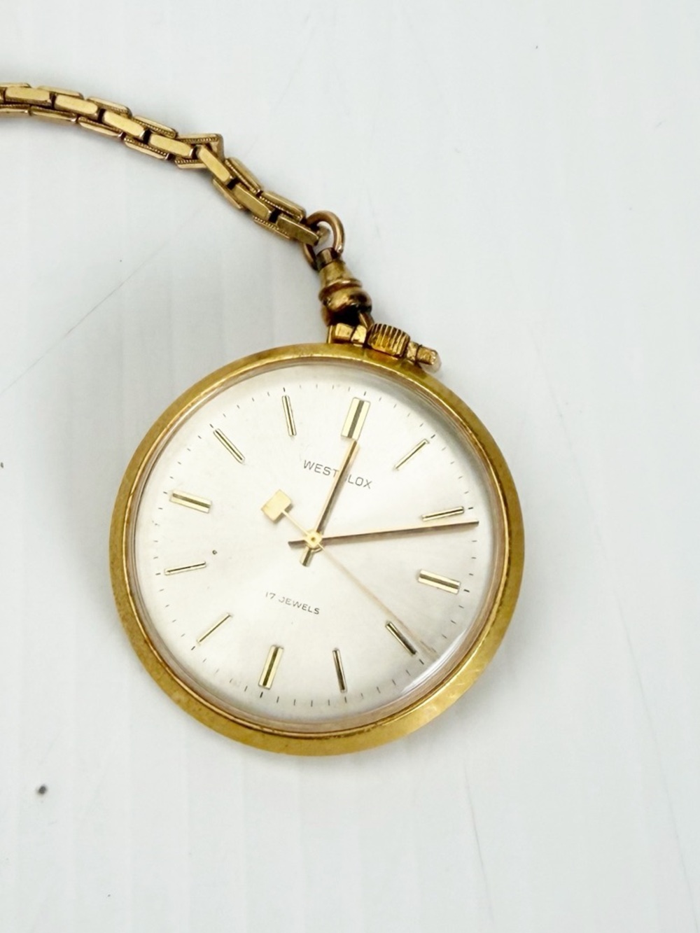 Vintage Westclox 17 Jewels Gold Manual Wind Chain Pocket Watch AS IS - Picture 2 of 4